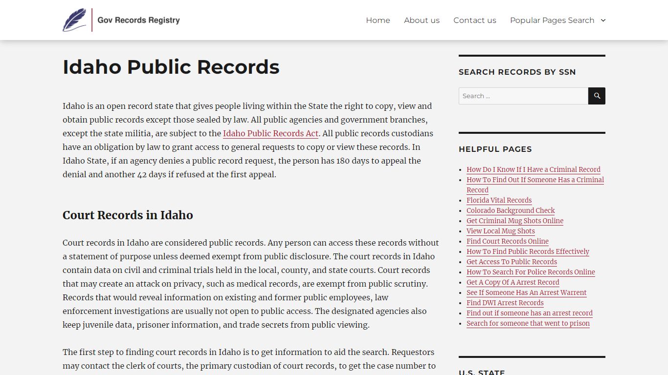 Idaho Public Records | GovRecordsRegistry.org | Public Records Search